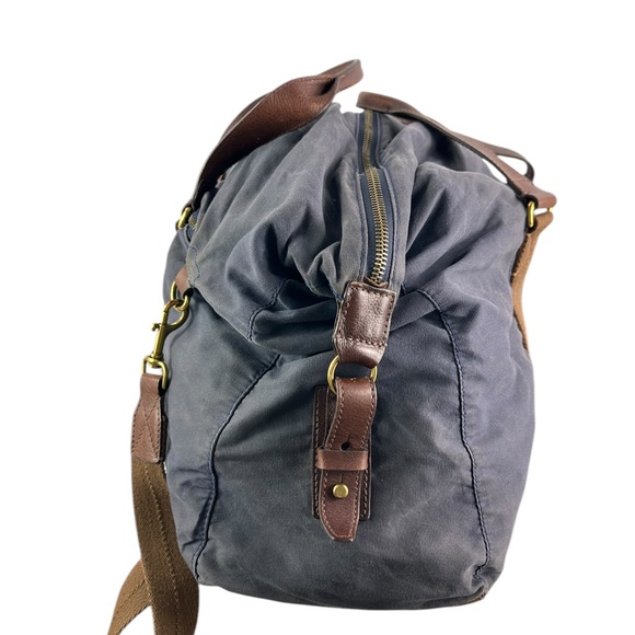 HTF Genuine J CREW Abingdon Weekender Navy Blue Waxed Canvas Leather Duffle Bag - Picture 6 of 13